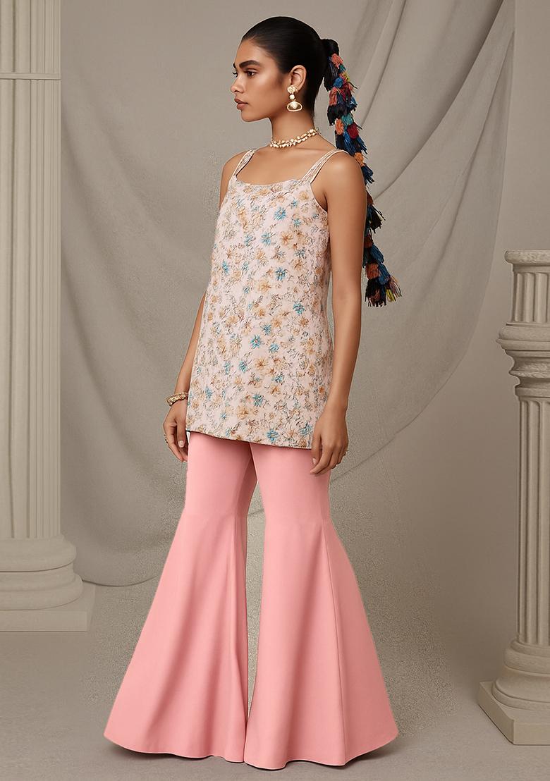 Beige Printed Rayon Kurta Set - Indya