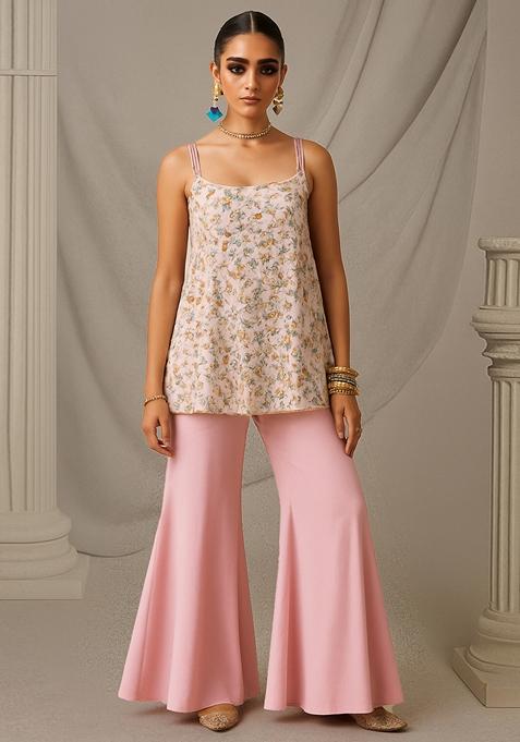 Beige Printed Rayon Kurta Set