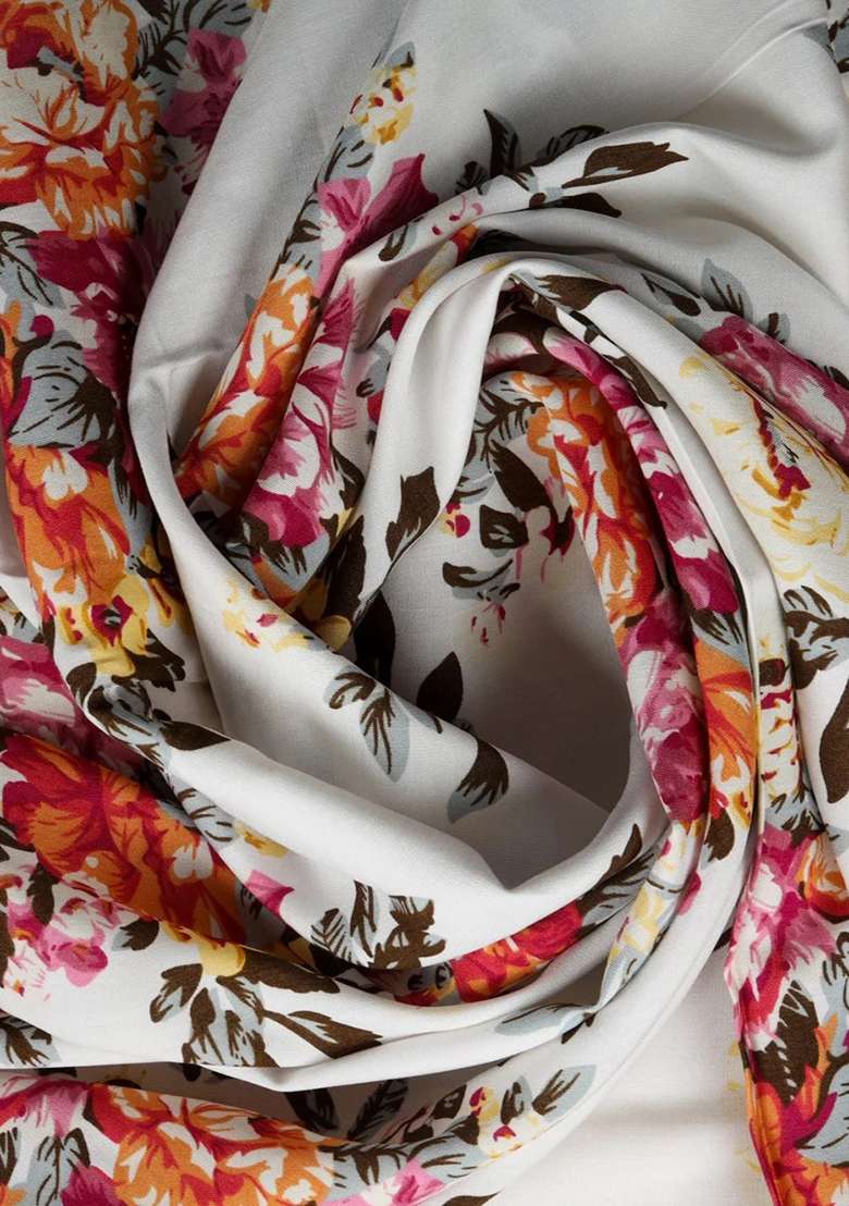 Off White Floral Print Rayon Sharara Set - Indya