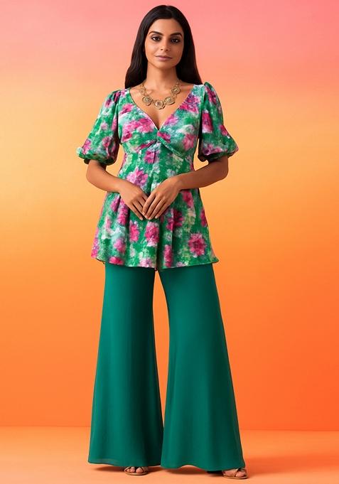 Green Ikkat Printed Georgette Kurta Set