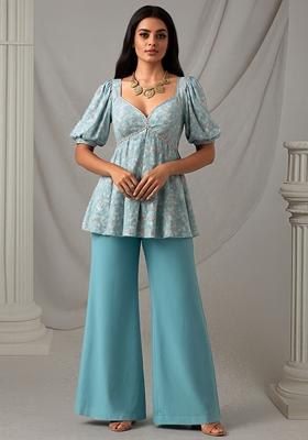 Sky Blue Printed Georgette Kurta Set