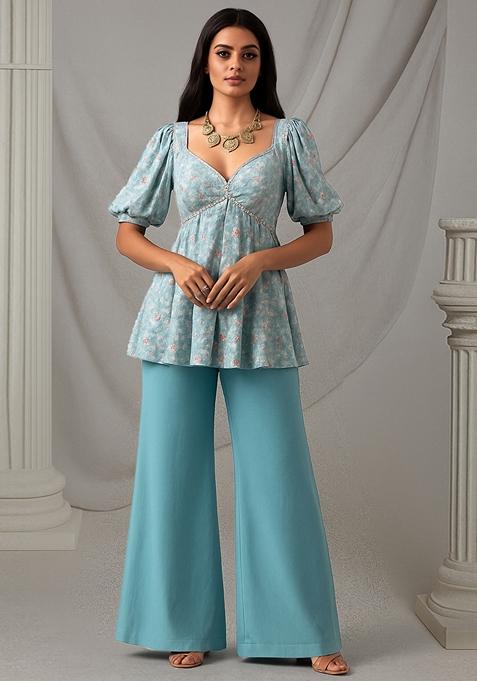 Sky Blue Printed Georgette Kurta Set