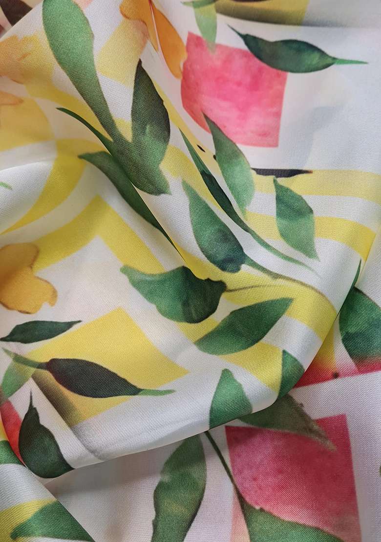 Yellow Floral Print Satin Co Ord Set - Indya