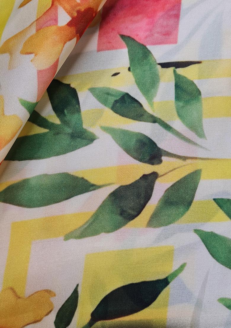 Yellow Printed Satin Georgette Kurta Set - Indya