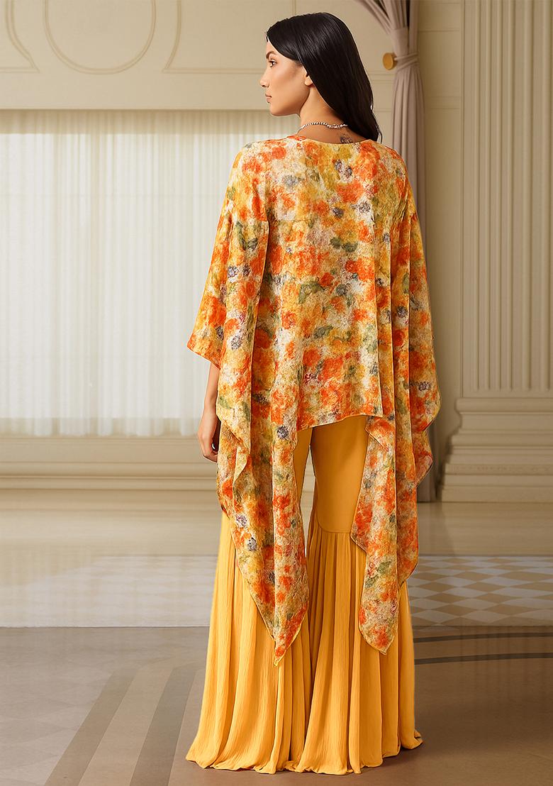 Multicolor Printed Satin Georgette Kurta Set - Indya