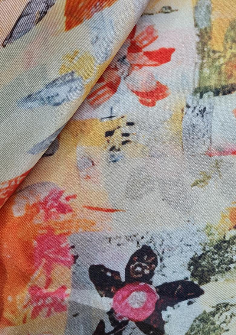 Multicolor Printed Satin Georgette Kurta Set - Indya