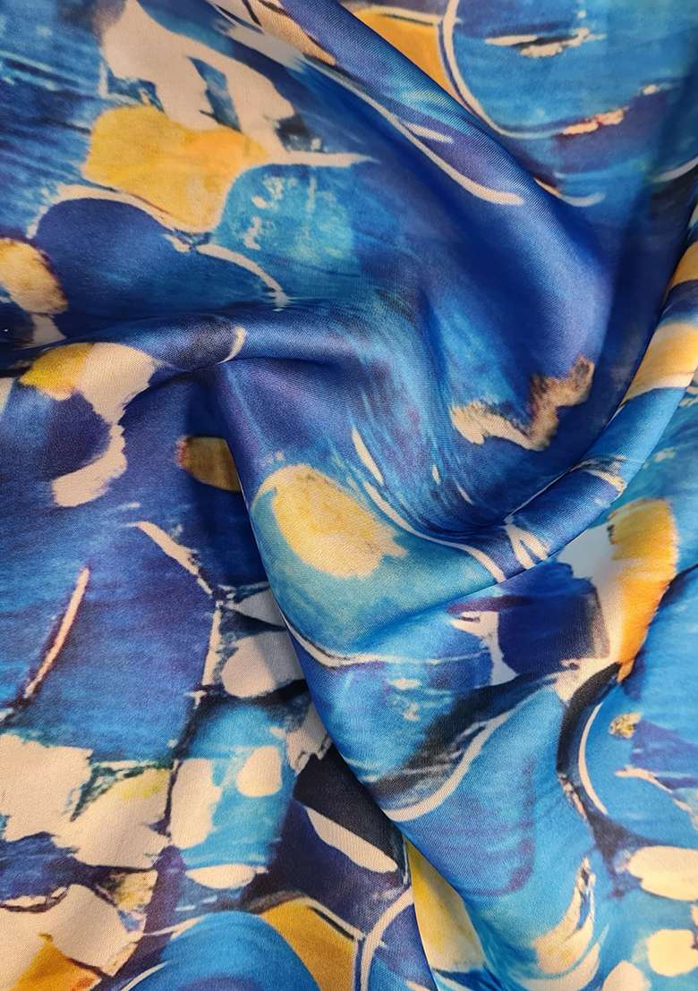 Blue Floral Print Satin Sharara Set - Indya