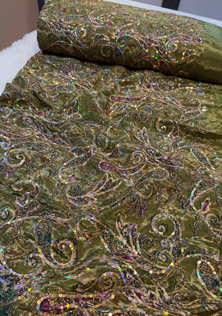 Dark Green Embroidered Crepe Kurta Set - Indya