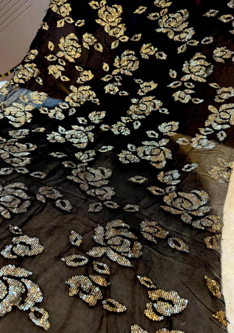 Black Sequin Embroidered Georgette Kurta Set - Indya