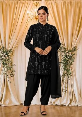 Black Cutdana Embroidered Organza Kurta Set