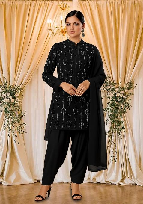 Black Cutdana Embroidered Organza Kurta Set