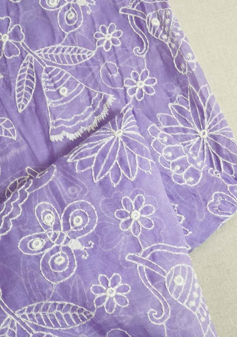 Purple Embroidered Chanderi Kurta Set - Indya