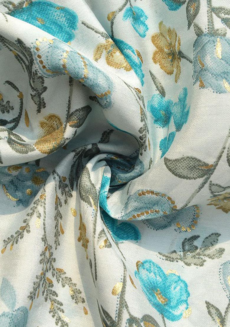 Off White Chanderi Silk Printed Sharara Set