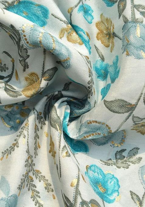 Off White Chanderi Silk Printed Sharara Set