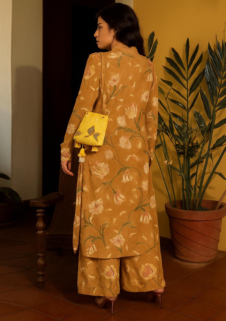 Beige Cotton Printed Kurta Set - Indya