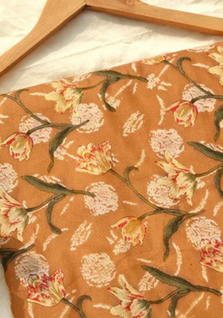 Beige Cotton Printed Kurta Set - Indya