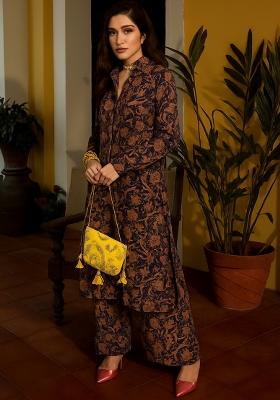 Navy Blue Cotton Printed Kurta Set