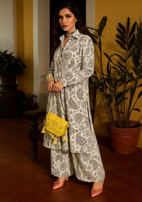 White Cotton Printed Kurta Set