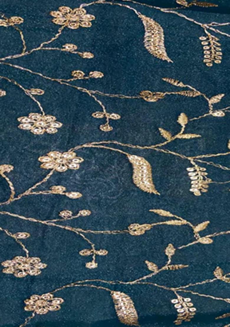 Teal Green Chinon Embroidered Kurta Set - Indya