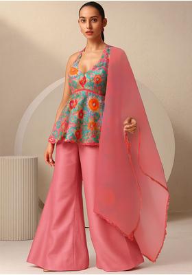 Bright Pink Chinon Printed Kurta Set