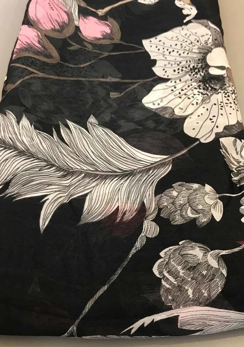 Black Viscose Printed Anarkali Set - Indya