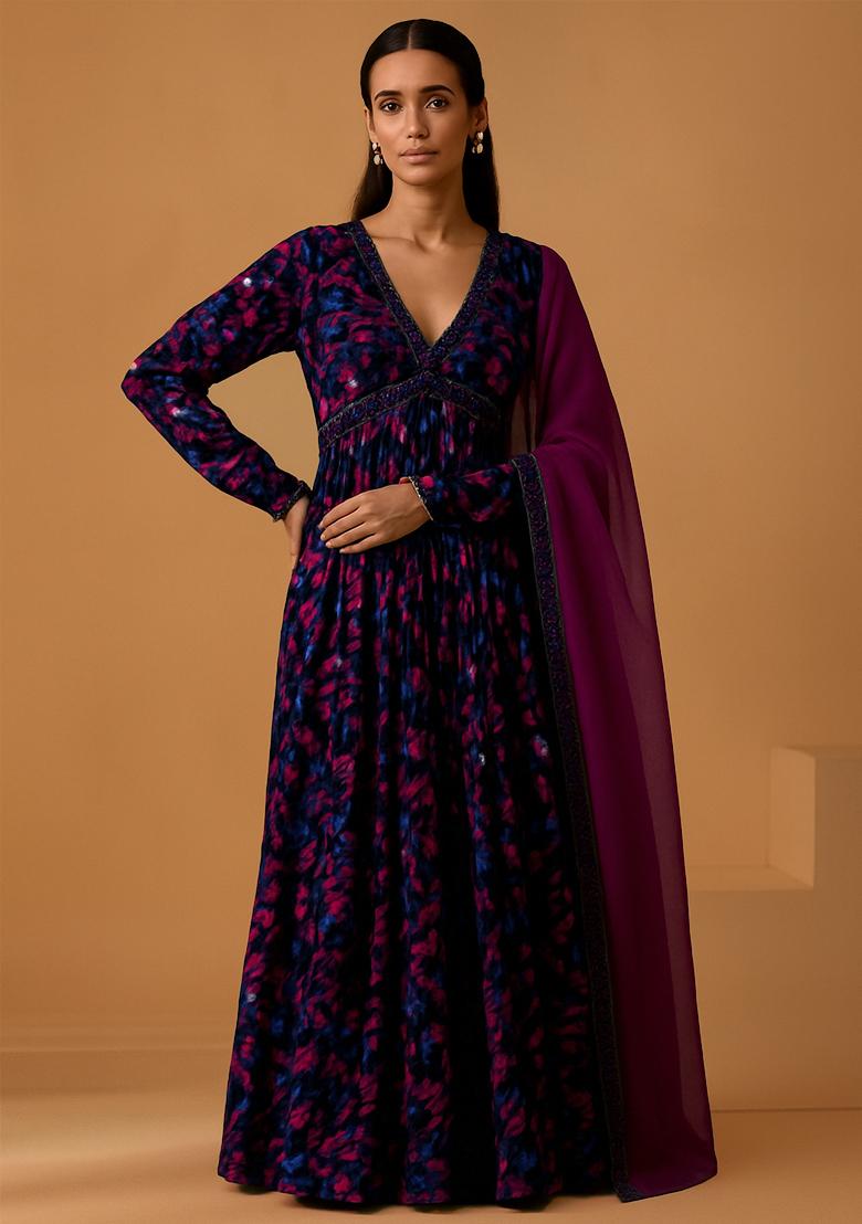 Multicolor Georgette Printed Anarkali Set