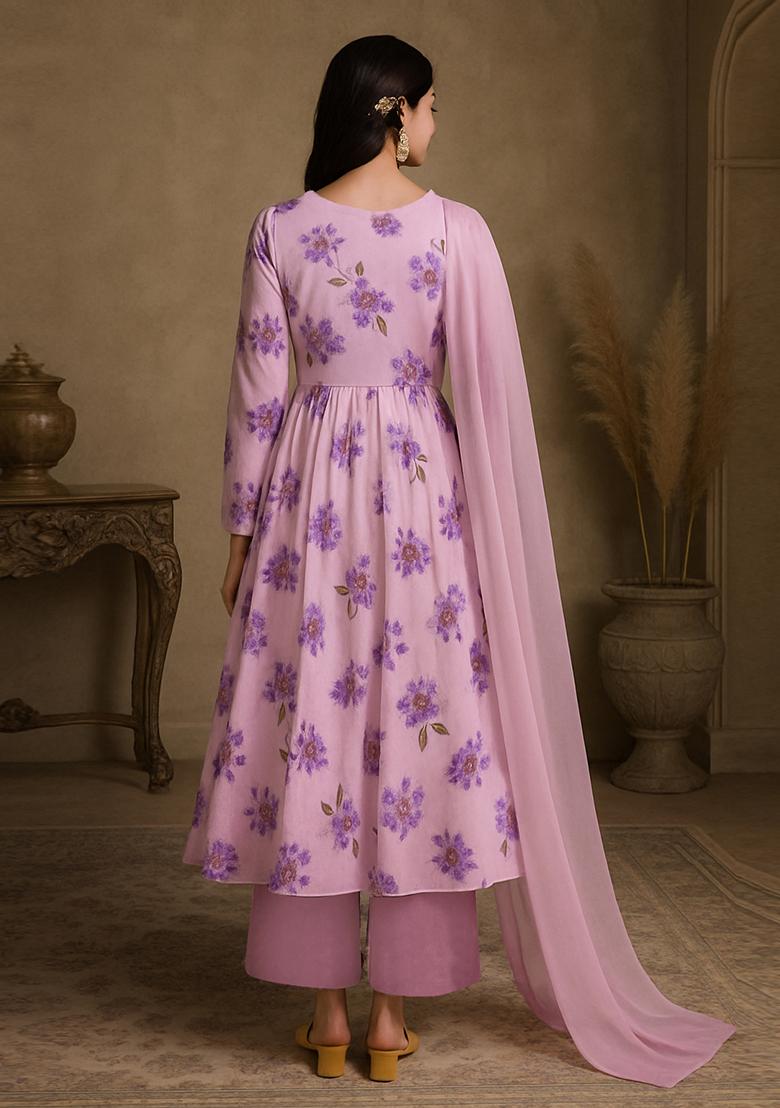 Pink Georgette Printed Anarkali Set