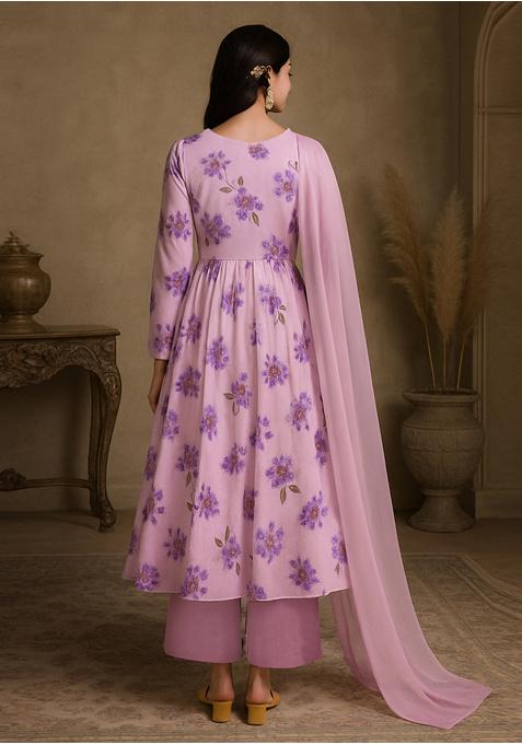 Pink Georgette Printed Anarkali Set