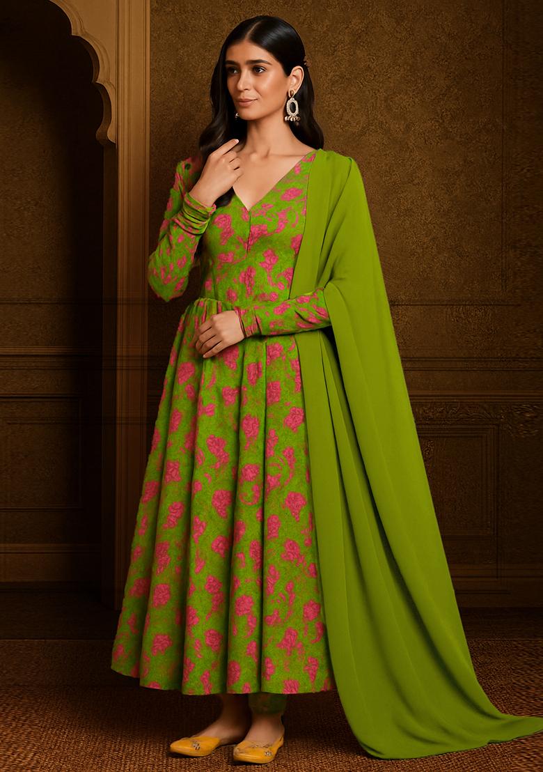 Henna Green Georgette Printed Anarkali Set