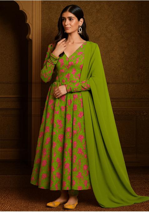 Henna Green Georgette Printed Anarkali Set