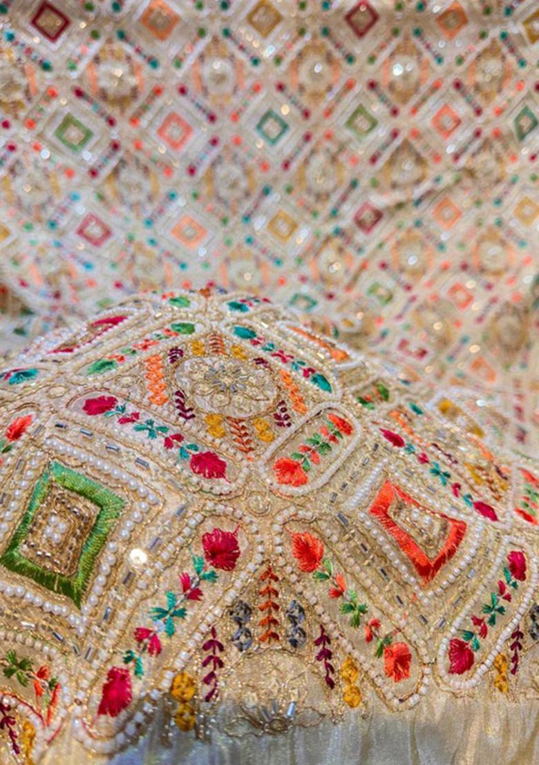 Beige Tissue Embroidered Sharara Set - Indya