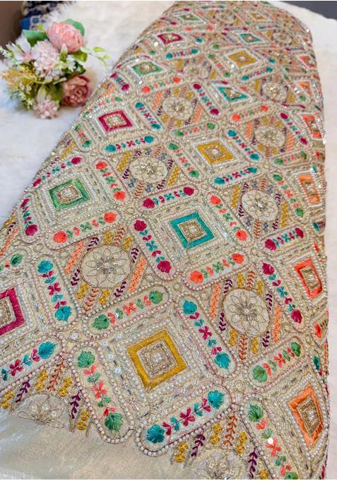 Beige Tissue Embroidered Sharara Set