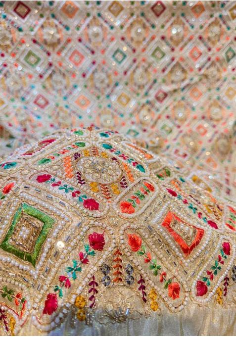 Beige Tissue Embroidered Sharara Set