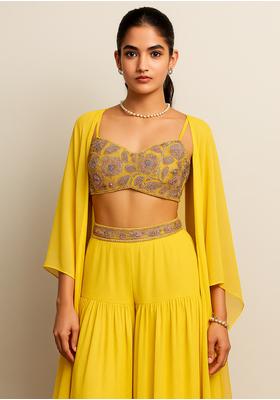 Yellow Georgette Embroidered Blouse Sharara Set
