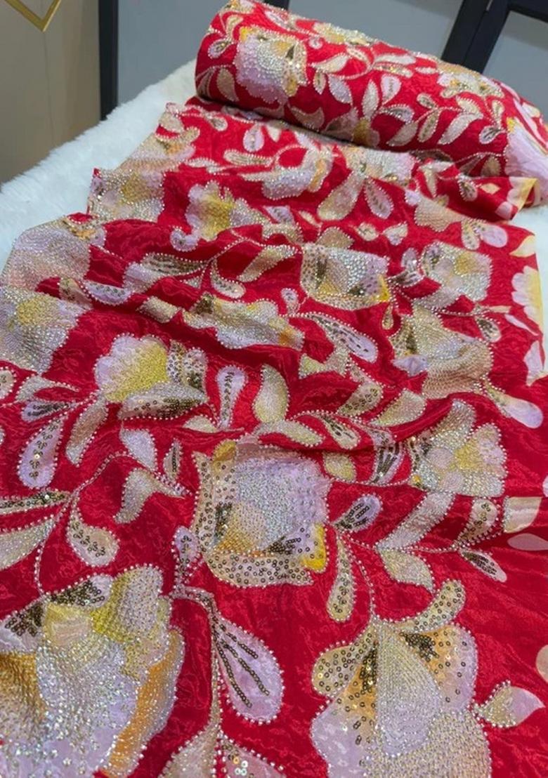 Maroon Georgette Embroidered Blouse Sharara Set - Indya