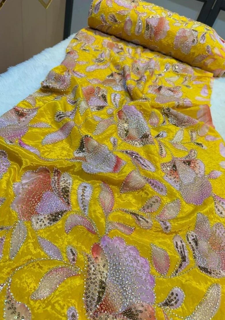 Yellow Georgette Embroidered Blouse Sharara Set - Indya