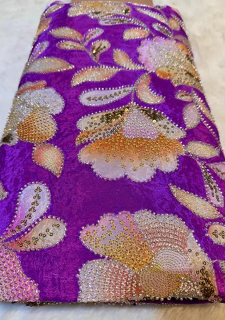 Purple Georgette Embroidered Blouse Sharara Set - Indya