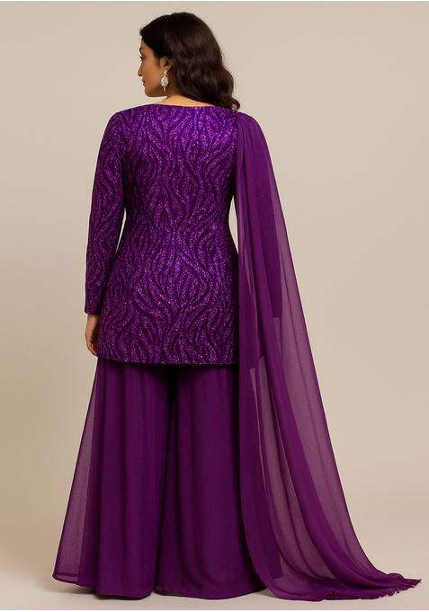 Purple Net Embellished Sharara Set