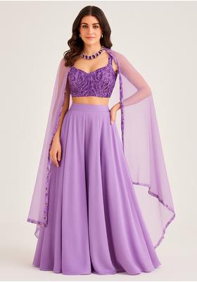 Purple Net Embellished Blouse Fusion Set