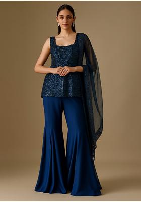 Dark Blue Sequin Crepe Fusion Set