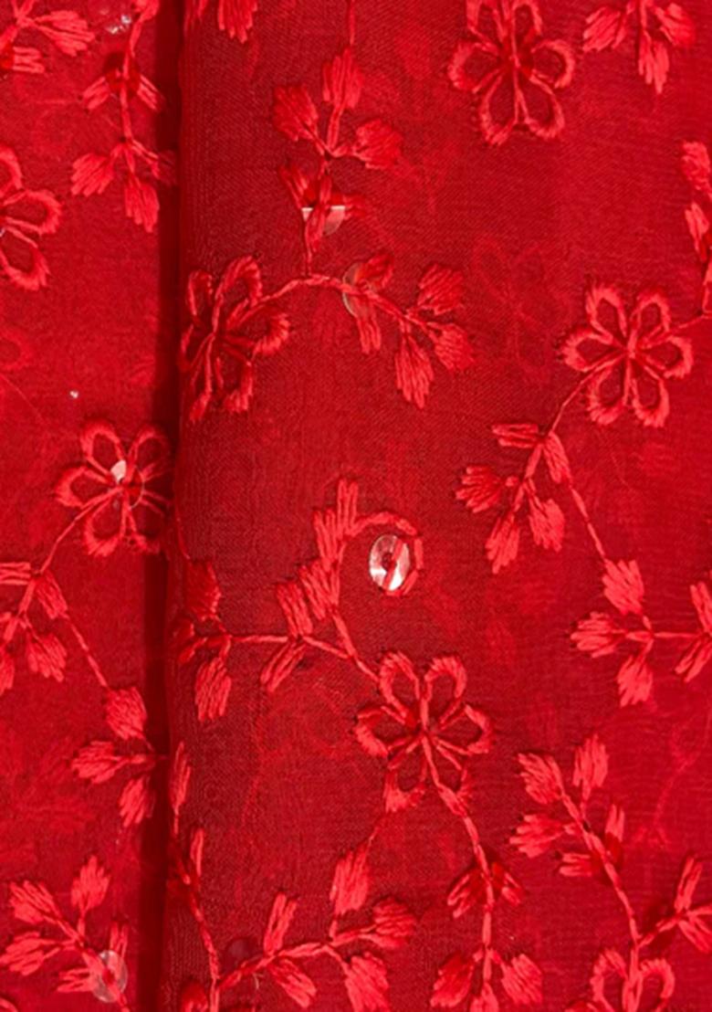 Red Embroidered Georgette Fusion Set - Indya