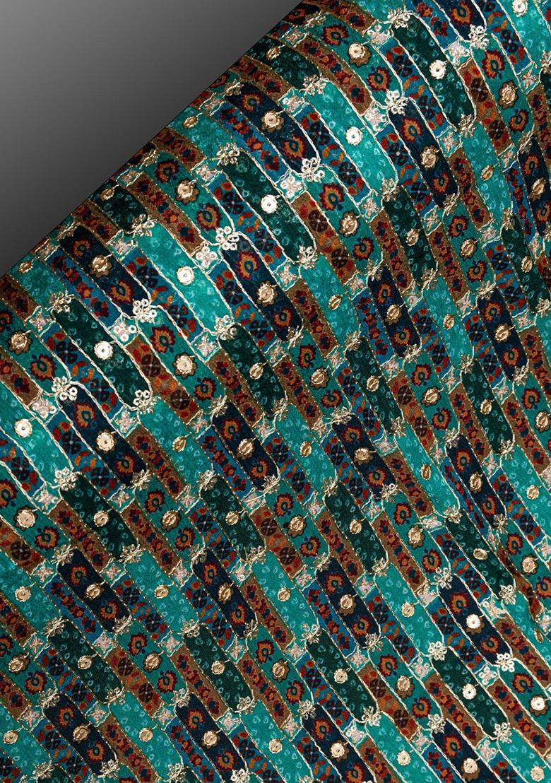 Teal Blue Chinon Printed Sharara Set - Indya