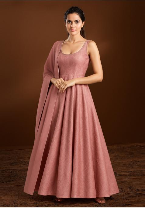 Pink Satin Solid Anarkali Set