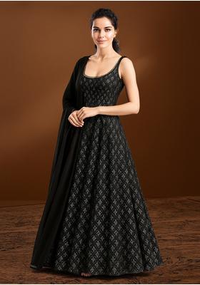 Black Satin Sequin Embellished Anarkali Set