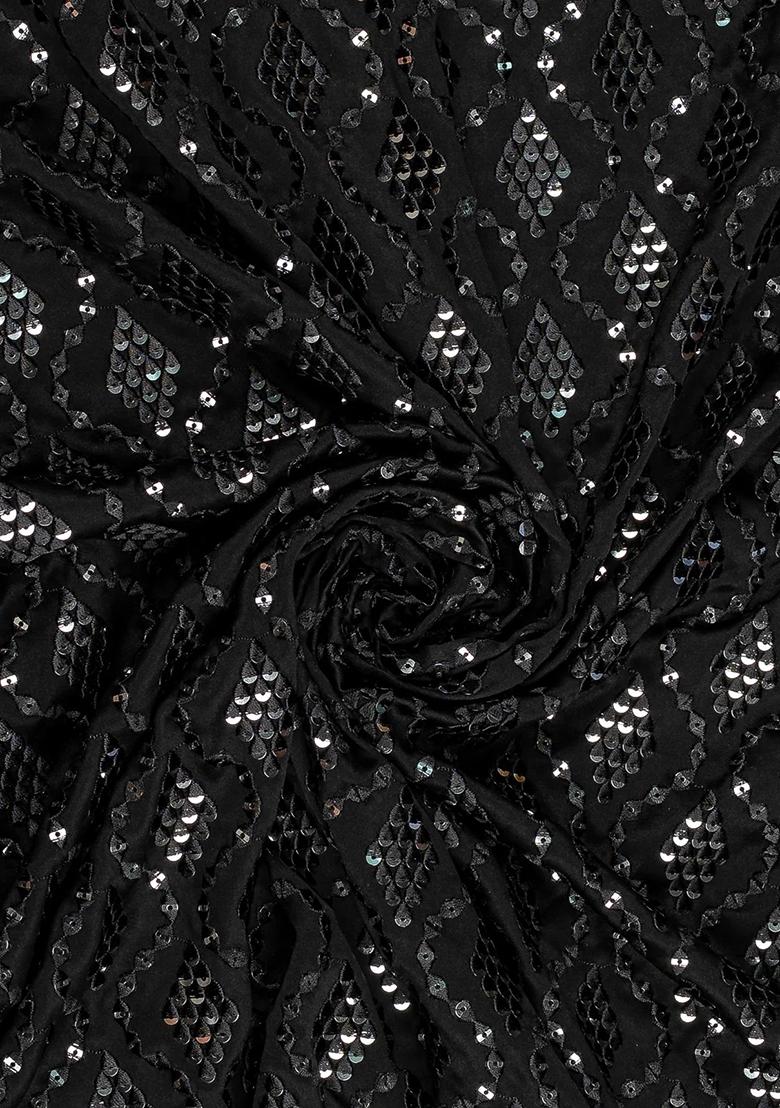 Black Satin Sequin Embellished Anarkali Set