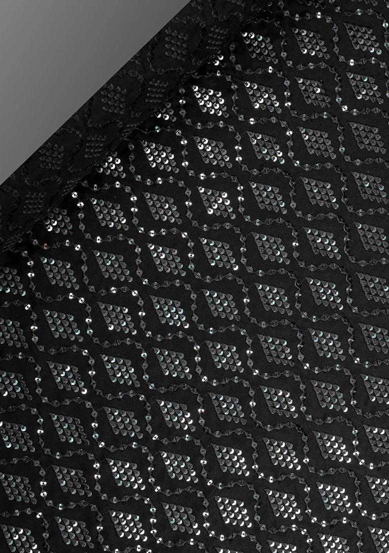 Black Satin Sequin Embellished Anarkali Set