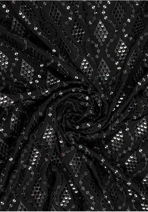 Black Satin Sequin Embellished Anarkali Set