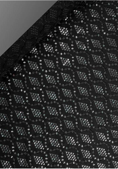 Black Satin Sequin Embellished Anarkali Set