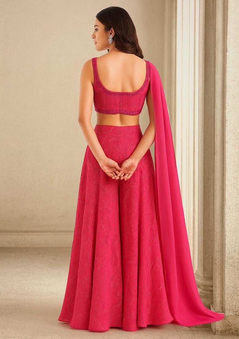 Pink Organza Sequin Embellished Sharara Set - Indya