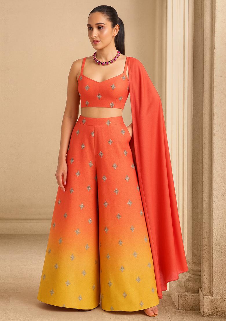 Multicolor Tissue Embroidered Sharara Set